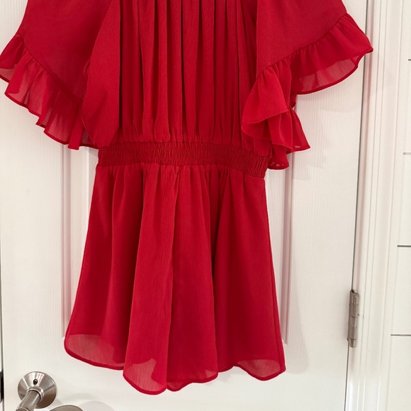 Red Off the Shoulder ruffle Romper - Picture 2 of 4